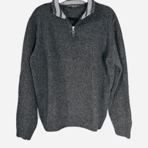 DANIELE BLASI Wool Pullover 1/4 Zip Sweater, charcoal gray